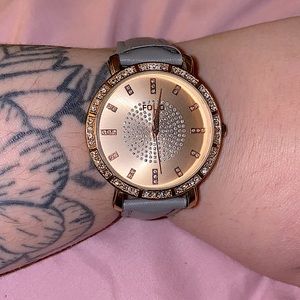 Folio rose gold bejeweled watch